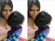 Cute Indian Girl Record Her Boobs Sucking Selfie